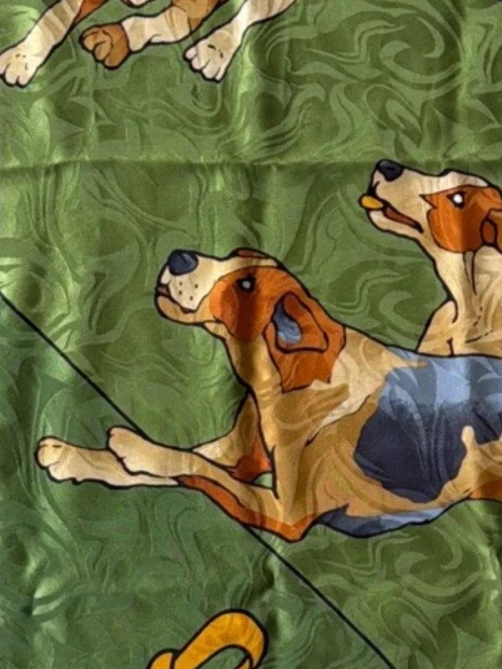 Rare Vintage Roberta di Camerino Silk Scarf Green Dog Print Signet